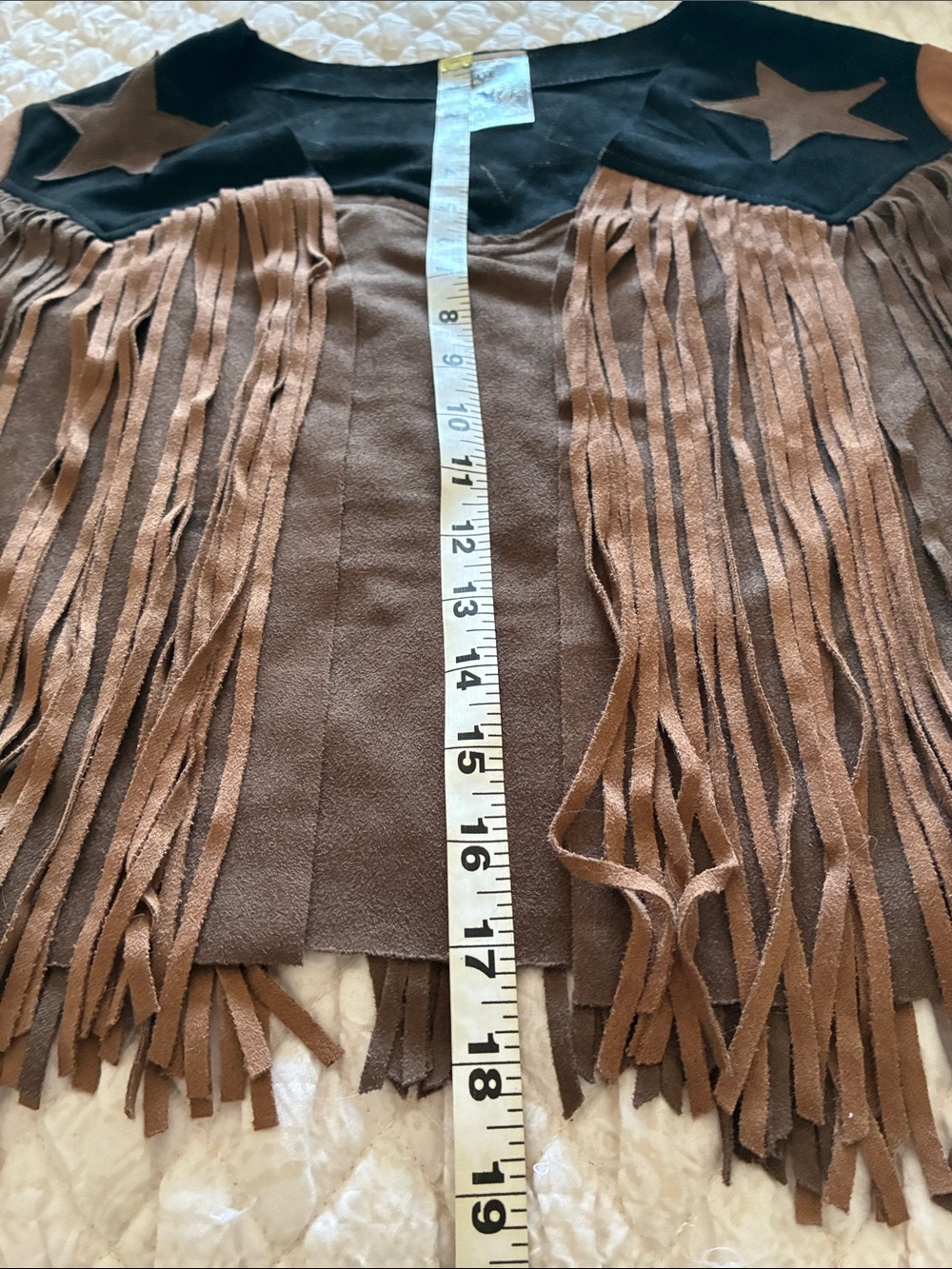Johnny Was Brown Suede Fringe Jacket with Black Star Yoke - Picture 5 of 9